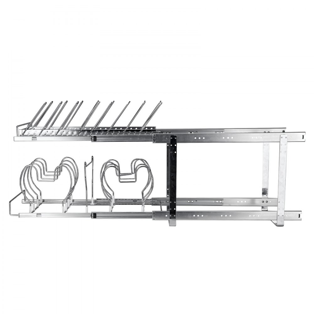VEVOR Pan and Pot Rack, 2-Tier Expandable Pull Out Under Cabinet Organizer, Cookie Sheet Baking Pans Tray Racks, Adjustable Wire Dividers, Steel Lid Holder for Kitchen Cabinet & Pantry Storage, 12"W