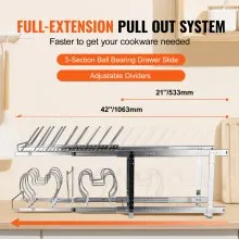 VEVOR Pan and Pot Rack, 2-Tier Expandable Pull Out Under Cabinet Organizer, Cookie Sheet Baking Pans Tray Racks, Adjustable Wire Dividers, Steel Lid Holder for Kitchen Cabinet & Pantry Storage, 12"W