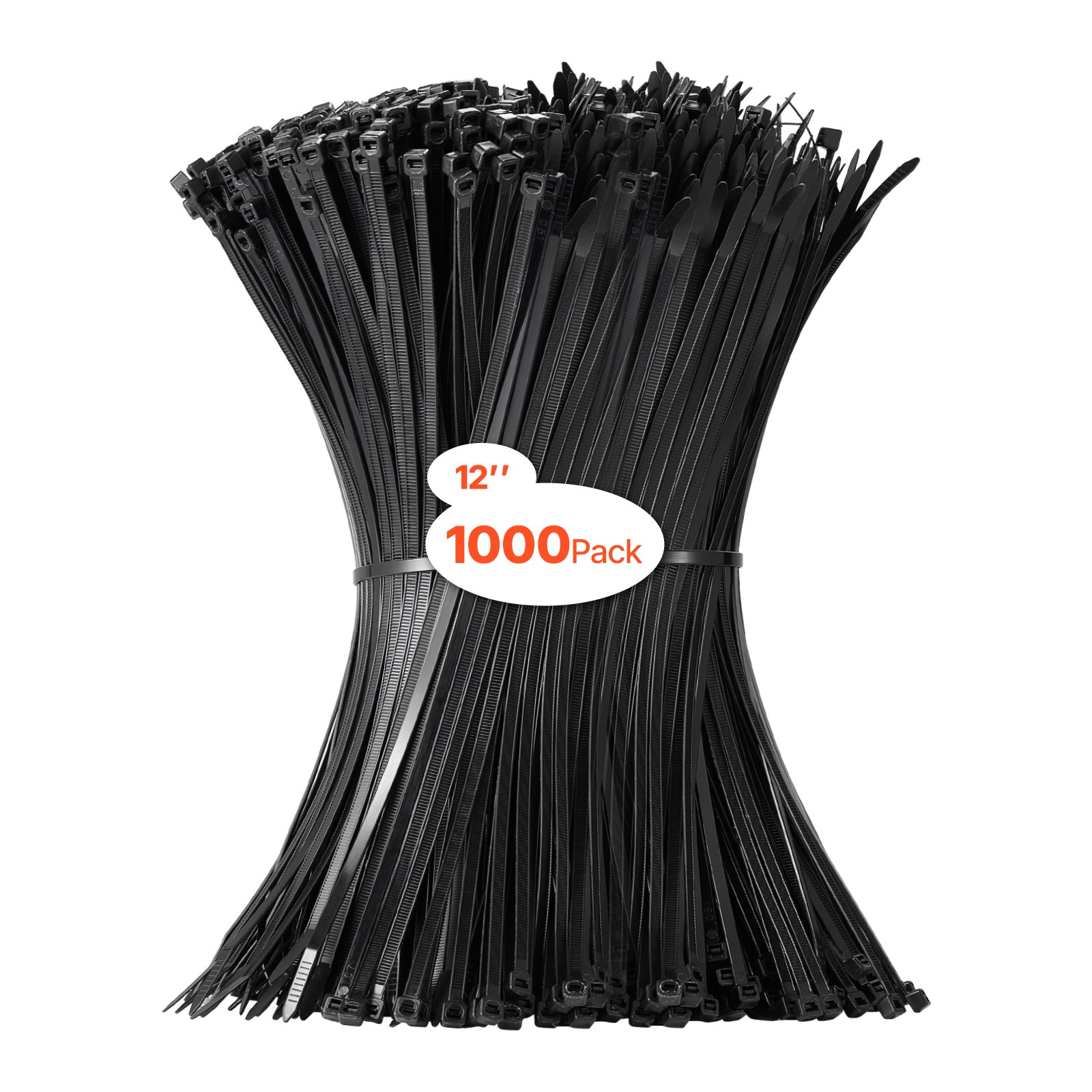 VEVOR 1000 Pack Cable Zip Ties, 12-inch Heavy Duty Cable Wire Ties with 50LBS High Tensile Strength, Multi-Purpose Self-Locking Nylon Tie Wraps, Heat & Cold Resistant for Indoor and Outdoor Use