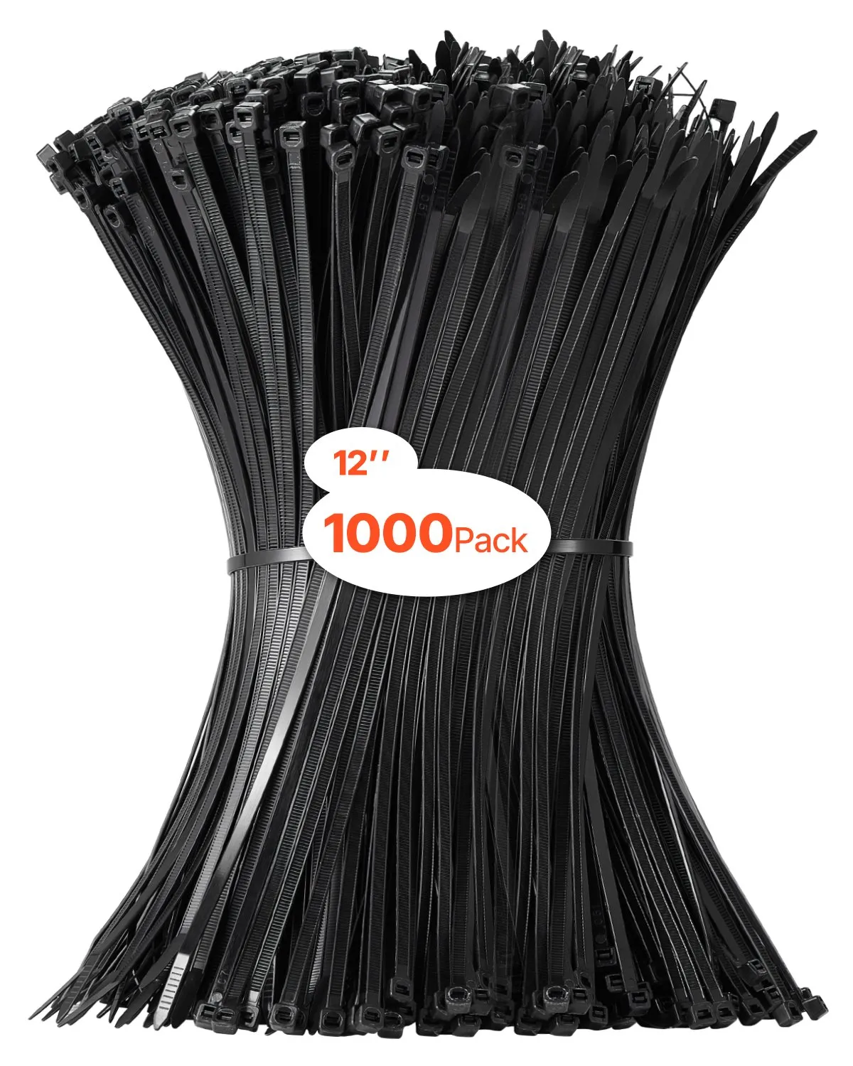 VEVOR 1000 Pack Cable Zip Ties, 12-inch Heavy Duty Cable Wire Ties with 50LBS High Tensile Strength, Multi-Purpose Self-Locking Nylon Tie Wraps, Heat & Cold Resistant for Indoor and Outdoor Use