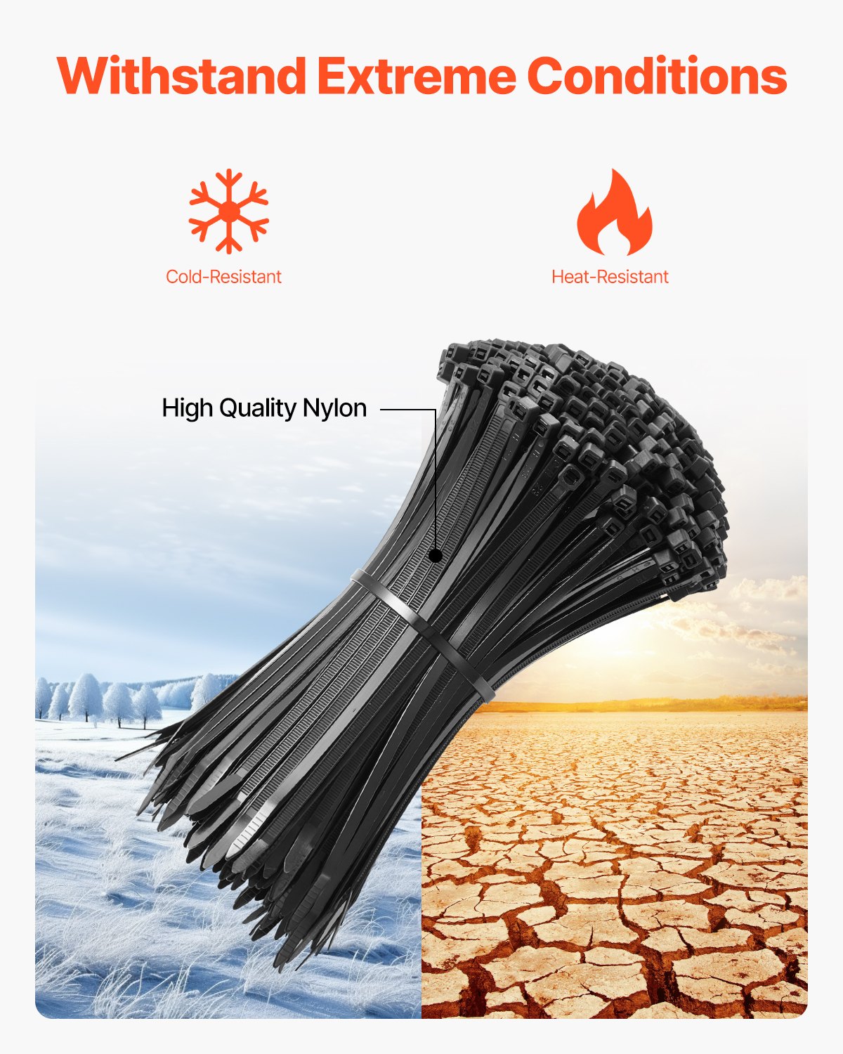 VEVOR 1000 Pack Cable Zip Ties, 8-inch Heavy Duty Cable Wire Ties with 45LBS High Tensile Strength, Multi-Purpose Self-Locking Nylon Tie Wraps, Heat & Cold Resistant for Indoor and Outdoor Use