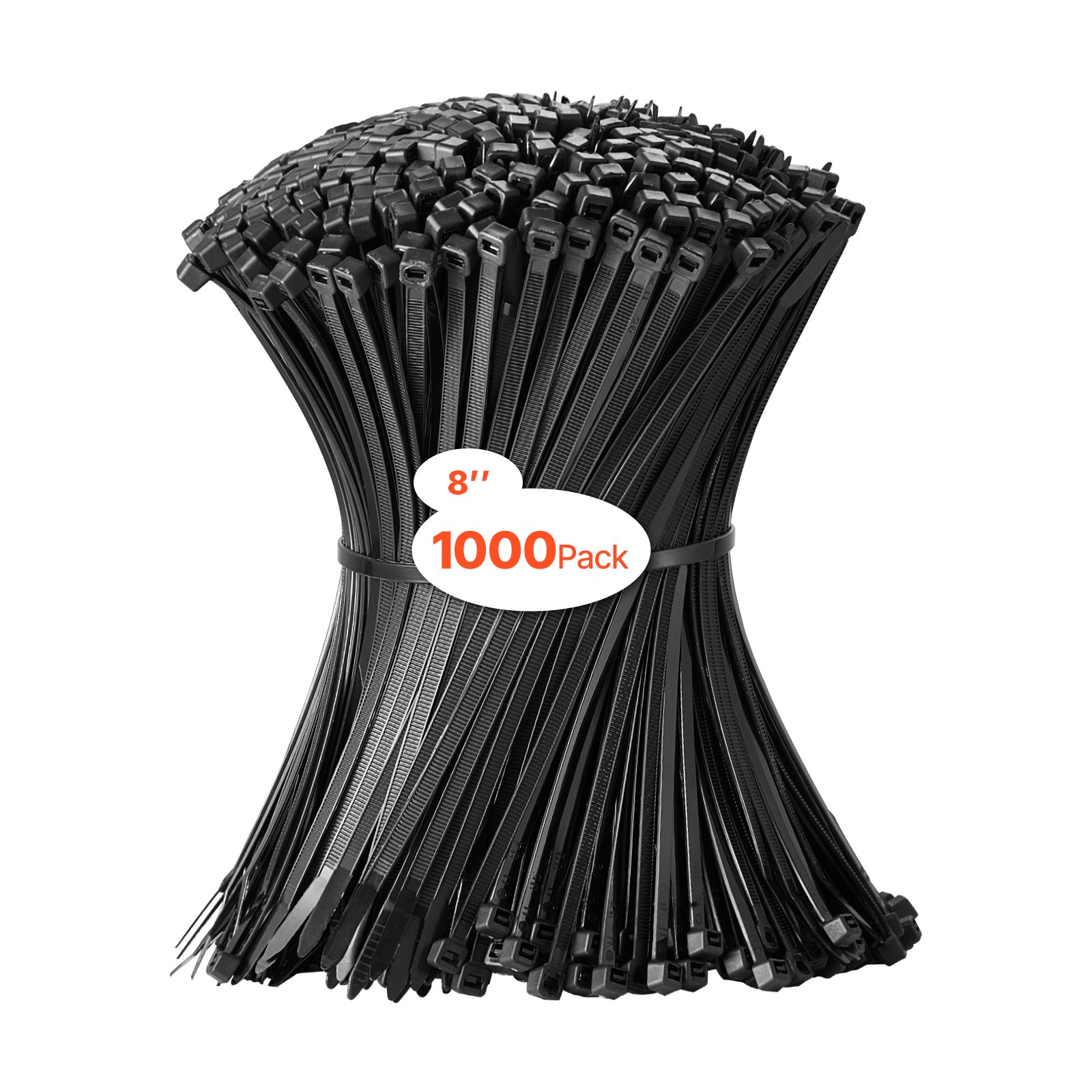 VEVOR 1000 Pack Cable Zip Ties, 8-inch Heavy Duty Cable Wire Ties with 45LBS High Tensile Strength, Multi-Purpose Self-Locking Nylon Tie Wraps, Heat & Cold Resistant for Indoor and Outdoor Use
