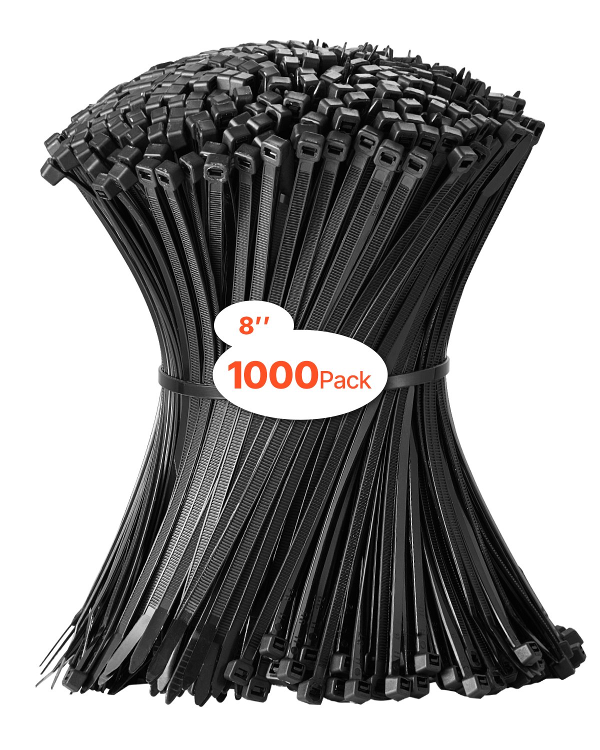 VEVOR 1000 Pack Cable Zip Ties, 8-inch Heavy Duty Cable Wire Ties with 45LBS High Tensile Strength, Multi-Purpose Self-Locking Nylon Tie Wraps, Heat & Cold Resistant for Indoor and Outdoor Use