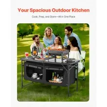 VEVOR Camping Kitchen Table Folding Portable Adjustable Cooking Station Storage