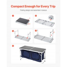 Camping Kitchen Table Folding Portable Cook Station 3 Adjustable Height Aluminum