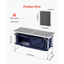 Camping Kitchen Table Folding Portable Cook Station 3 Adjustable Height Aluminum