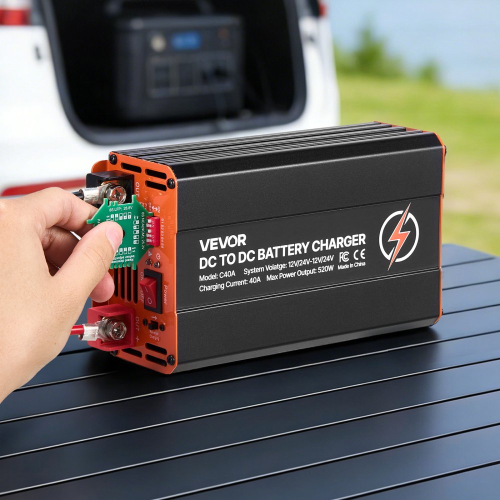 VEVOR DC to DC Battery Charger, 520W, 40A Alternator Charger, Fast DC-DC Charging for Portable Power Stations, Compatible with LiFePO4 Lead-Acid AGM GEL Batteries, for RVs, Cars, Home Backup Power