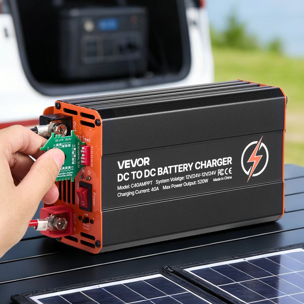 VEVOR DC to DC Charger with MPPT, 520W, 40A On-Board Battery Charger, Solar Panel/Alternator Dual Input, Smart Multi-Stage Charging for LiFePO4 Lead-Acid Batteries, 12V/24V-12V/24V, for RV Home Backup
