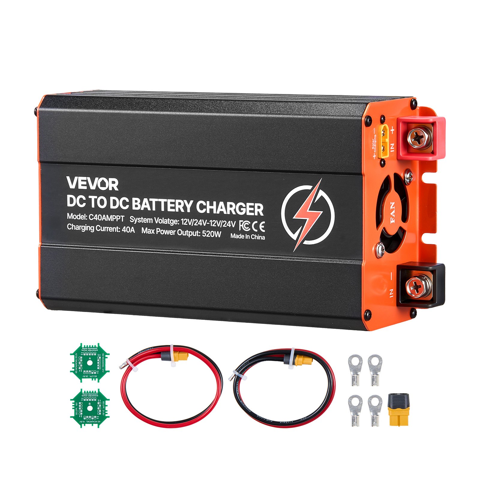 VEVOR DC to DC Charger with MPPT, 520W, 40A On-Board Battery Charger, Solar Panel/Alternator Dual Input, Smart Multi-Stage Charging for LiFePO4 Lead-Acid Batteries, for RVs, Cars, Home Backup Power