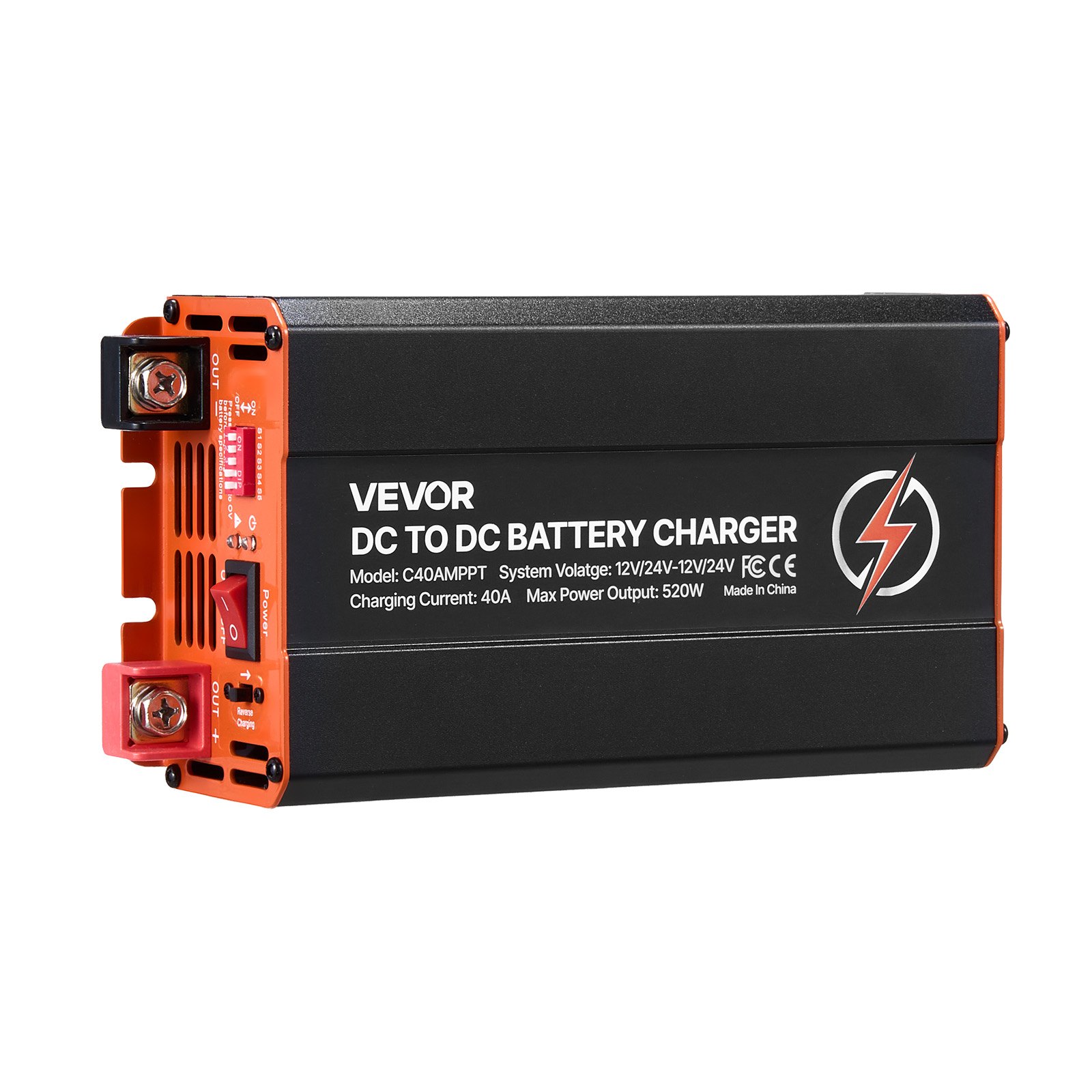 VEVOR DC to DC Charger with MPPT, 520W, 40A On-Board Battery Charger, Solar Panel/Alternator Dual Input, Smart Multi-Stage Charging for LiFePO4 Lead-Acid Batteries, 12V/24V-12V/24V, for RV Home Backup