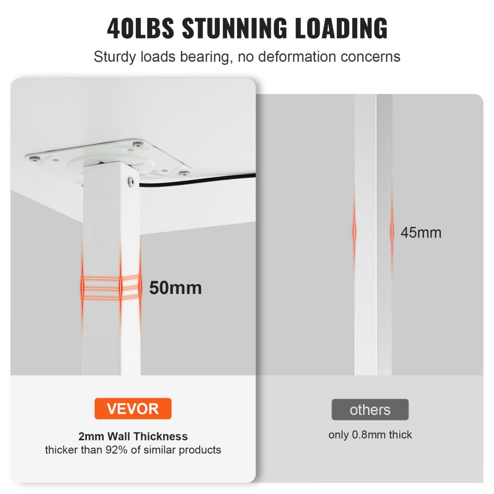 VEVOR Mobile Standing Desk, 71.1cm-111.8cm Gas-Spring Height Adjustable Sit-Stand Desk, 4 360° Swivel Wheels (2 Lockable) Portable Rolling Laptop Table Computer Cart for Home Office School, 18.1kg Loading