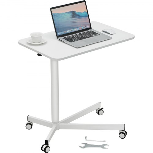 VEVOR Mobile Standing Desk, 28.5"-44.2" Gas-Spring Height Adjustable Sit-Stand Desk, 360° Swivel Wheels (2 Lockable) Portable Rolling Laptop Table Computer Cart for Home Office School, 44LBS Loading
