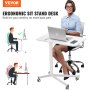 VEVOR Mobile Standing Desk, 28.5"-44.2" Gas-Spring Height Adjustable Sit-Stand Desk, 360° Swivel Wheels (2 Lockable) Portable Rolling Laptop Table Computer Cart for Home Office School, 44LBS Loading