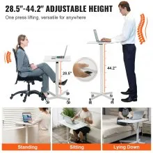 VEVOR Mobile Standing Desk, 28.5"-44.2" Gas-Spring Height Adjustable Sit-Stand Desk, 360° Swivel Wheels (2 Lockable) Portable Rolling Laptop Table Computer Cart for Home Office School, 44LBS Loading