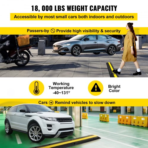 VEVOR Cable Protector Ramp, 4 Packs 1 Channel Speed Bump Hump, Rubber Modular Rated 18000 LBS Load Capacity Protective Wire Cord Driveway Traffic, Black