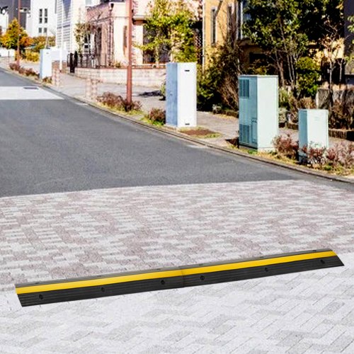 VEVOR Cable Protector Ramp, 4 Packs 1 Channel Speed Bump Hump, Rubber Modular Rated 18000 LBS Load Capacity Protective Wire Cord Driveway Traffic, Black