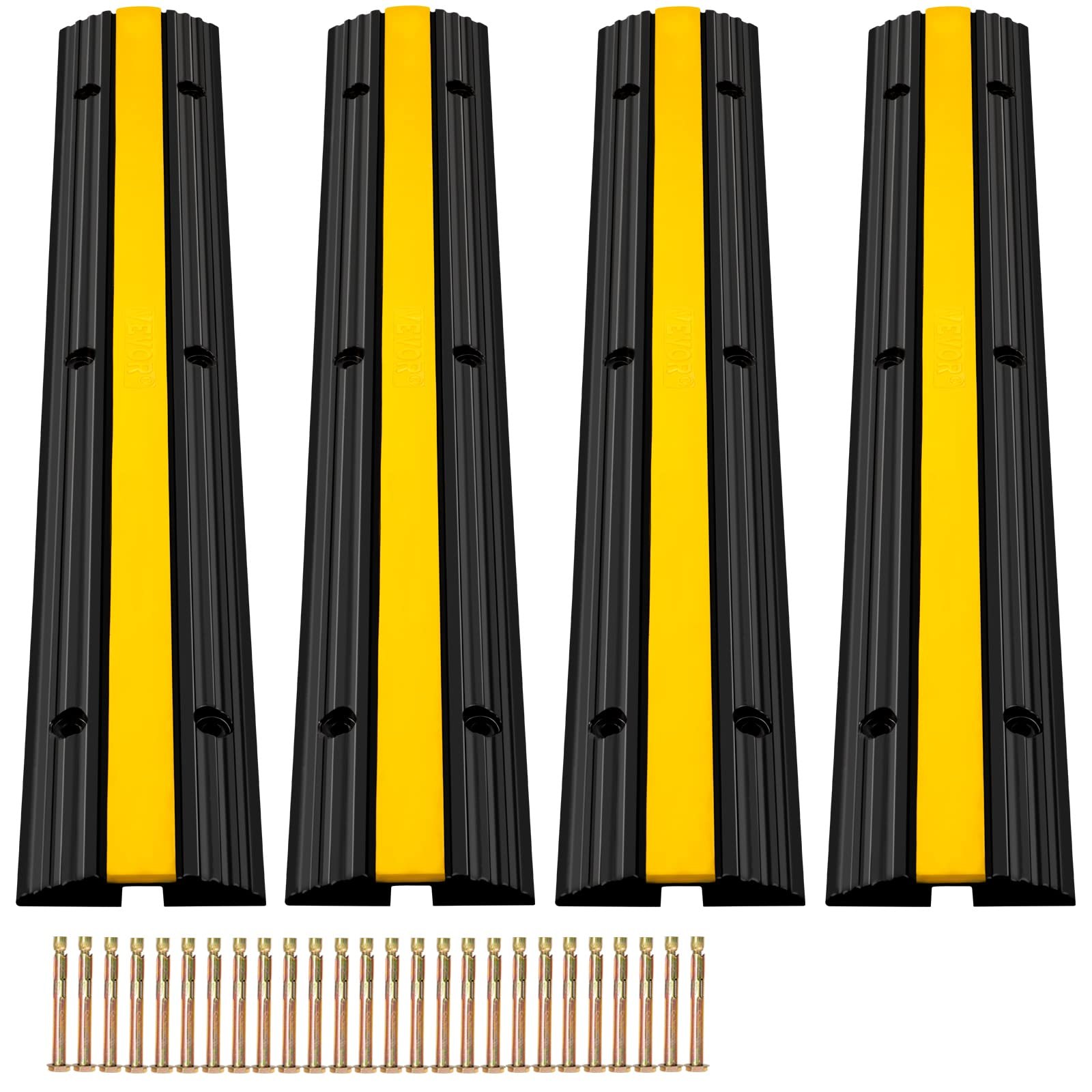 VEVOR Rampa protectora de cables, 4 paquetes de jorobas de velocidad de 1 canal, caucho resistente modular con capacidad de carga de 18000 libras, cable protector para tráfico en la entrada, negro