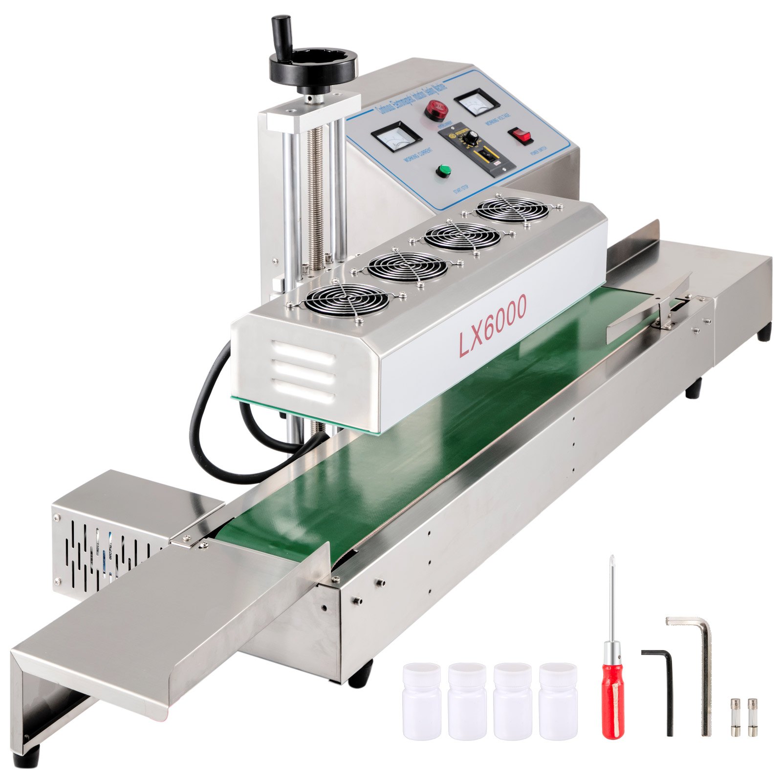 VEVOR LX-6000 Induction Bottle Sealer Cap Diameter 20-80mm Induction Sealing Machine Continuous Induction Sealer Heat Induction Sealing Machine for Height 80-300mm Bottles