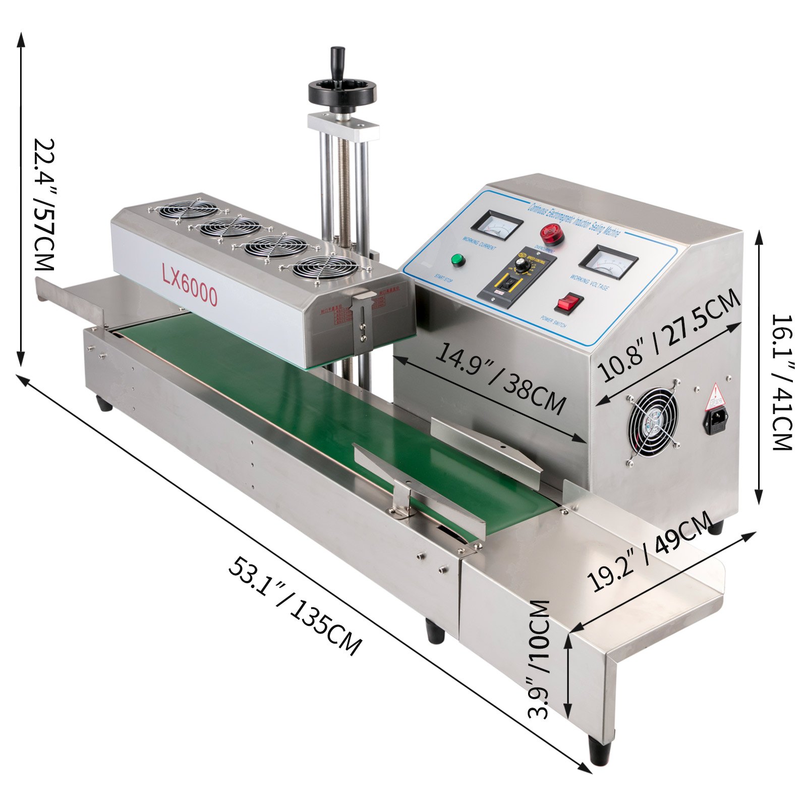 VEVOR LX-6000 Induction Bottle Sealer Cap Diameter 20-80mm Induction Sealing Machine Continuous Induction Sealer Heat Induction Sealing Machine for Height 80-300mm Bottles