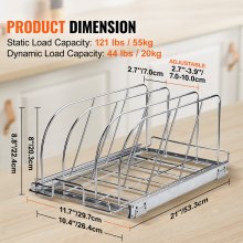 VEVOR Pan and Pot Rack, Expandable Pull Out Under Cabinet Organizer, Cookie Sheet Baking Pans tray Organization, Adjustable Wire Dividers, Steel Lid Holder for Kitchen Cabinet & Pantry Storage, 11.7"W