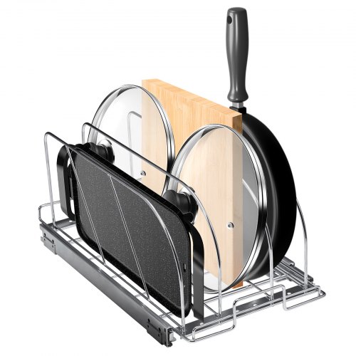 VEVOR Pan and Pot Rack, Expandable Pull Out Under Cabinet Organizer, Cookie Sheet Baking Pans tray Organization, Adjustable Wire Dividers, Steel Lid Holder for Kitchen Cabinet & Pantry Storage,