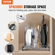 VEVOR Pan and Pot Rack, Expandable Pull Out Under Cabinet Organizer, Cookie Sheet Baking Pans tray Organization, Adjustable Wire Dividers, Steel Lid Holder for Kitchen Cabinet & Pantry Storage,