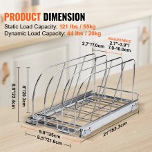 VEVOR Pan and Pot Rack, Expandable Pull Out Under Cabinet Organizer, Cookie Sheet Baking Pans tray Organization, Adjustable Wire Dividers, Steel Lid Holder for Kitchen Cabinet & Pantry Storage, 8.5"W