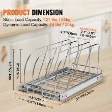 VEVOR Pan and Pot Rack, Expandable Pull Out Under Cabinet Organizer, Cookie Sheet Baking Pans tray Organization, Adjustable Wire Dividers, Steel Lid Holder for Kitchen Cabinet & Pantry Storage,