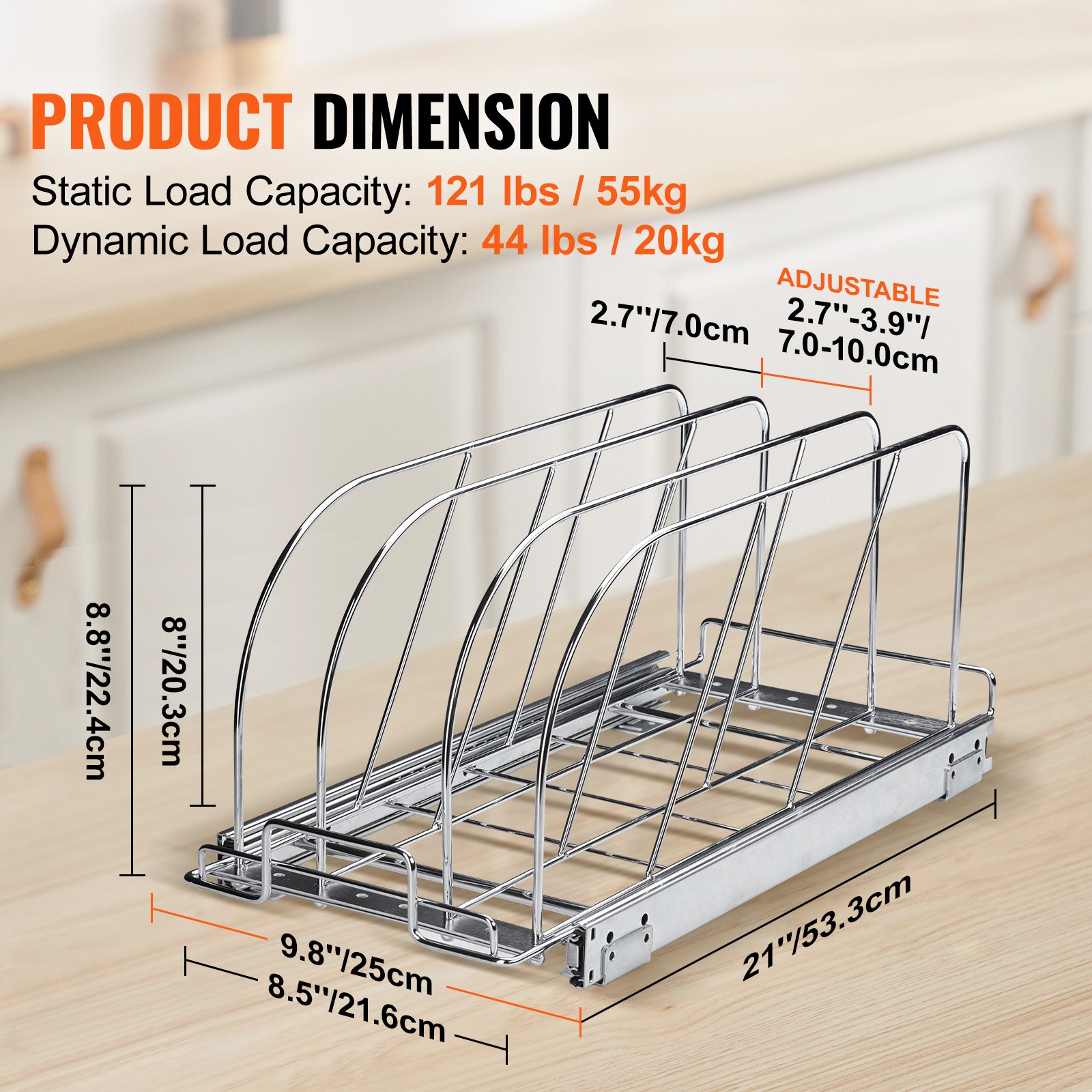 VEVOR Pan and Pot Rack, Expandable Pull Out Under Cabinet Organizer, Cookie Sheet Baking Pans tray Organization, Adjustable Wire Dividers, Steel Lid Holder for Kitchen Cabinet & Pantry Storage