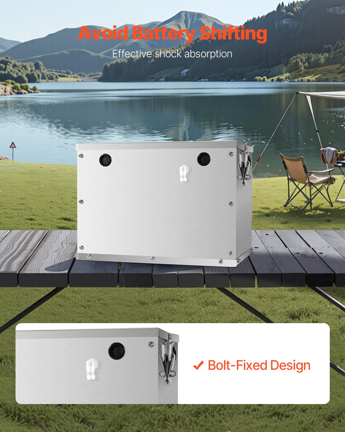 VEVOR Battery Box, Group 24/31 Trolling Motor Battery Box, Marine Batteries Case with Rubber-Grommet Cable Holes, Aluminum Alloy Shell Storage Case, Easy Installation, for Off-Road Racers, Trucks