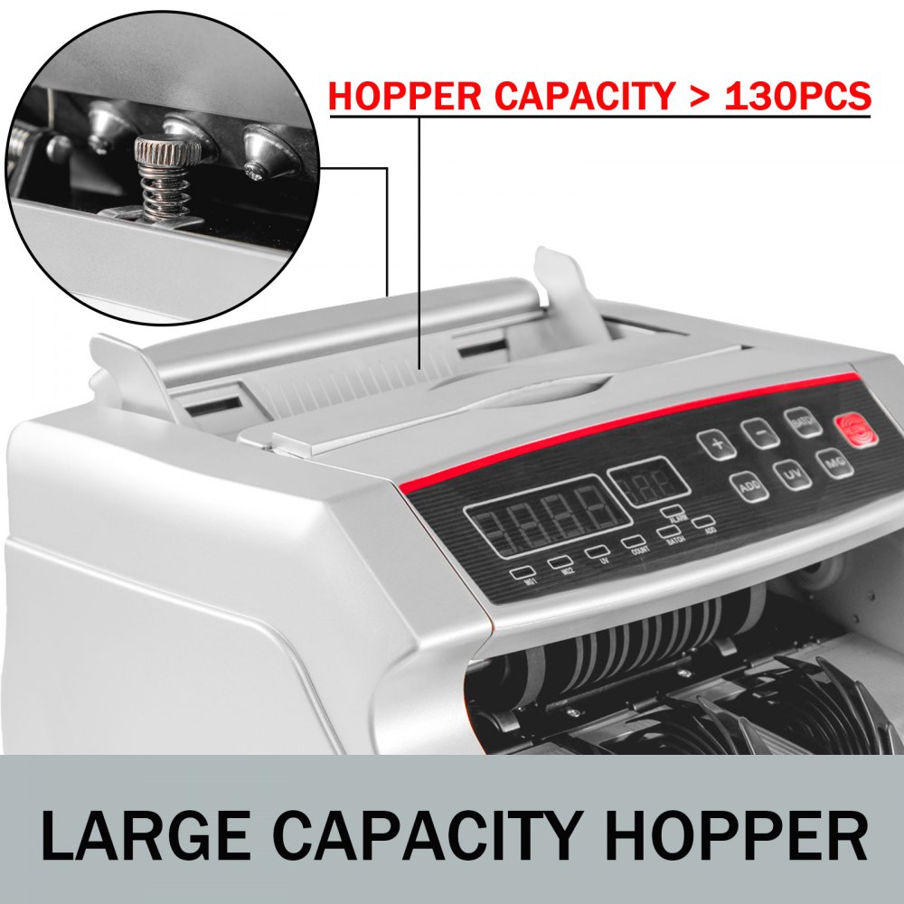 Money
 Counter Machine 1000 Bills Per Minute Bill Counting 300PCS Capacity Hopper UV/MG Detection W/ External Display Home And Business Use 2829A