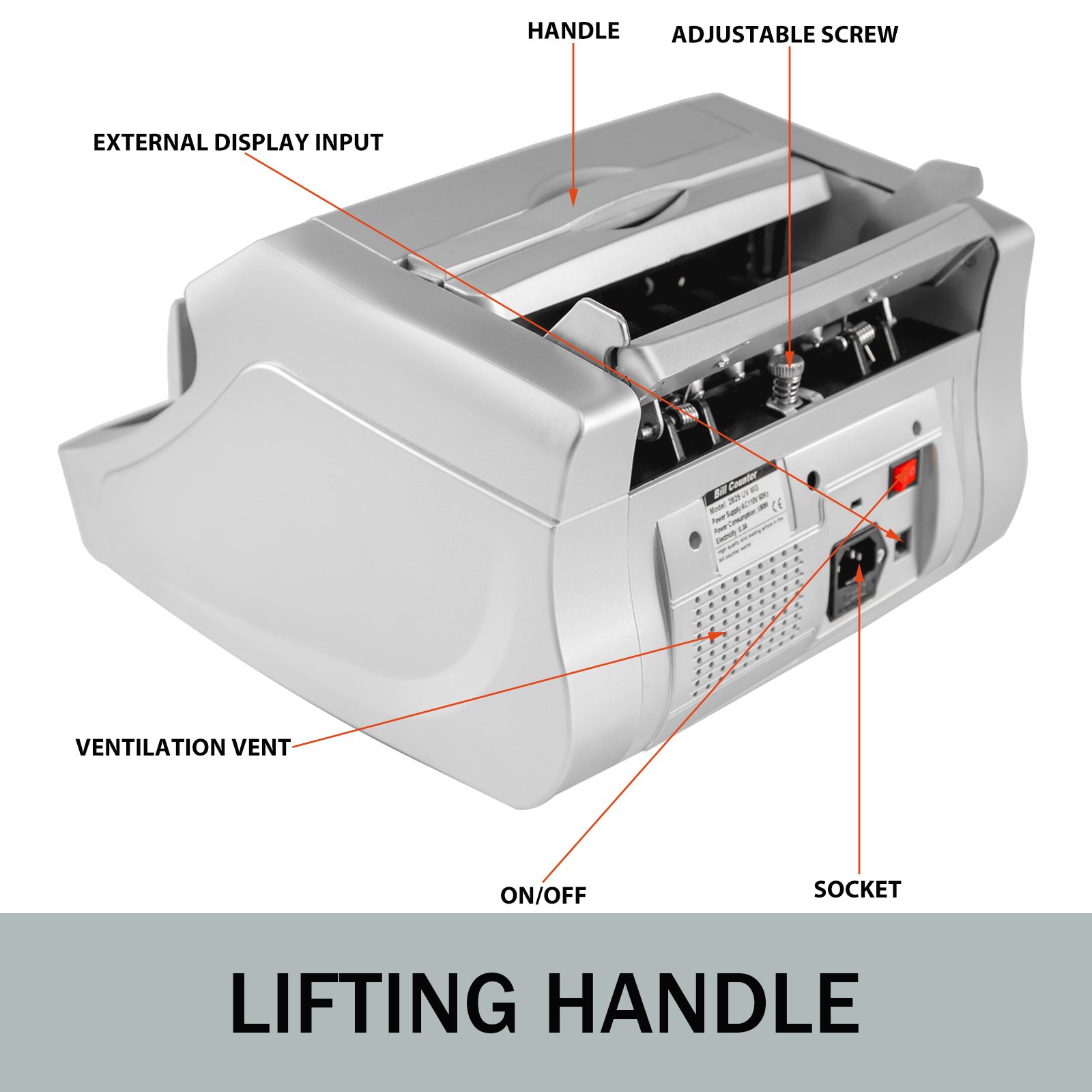 Money
 Counter Machine 1000 Bills Per Minute Bill Counting 300PCS Capacity Hopper UV/MG Detection W/ External Display Home And Business Use 2829A
