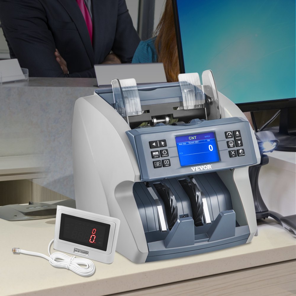 VEVOR Money Counter Machine, Mixed Denominations, 2CIS, UV, MG, MT, IR, DB Counterfeit Detections with Multiple Working Models, 800/1000/1200/1500pcs/min Note Counting Machine with External Display