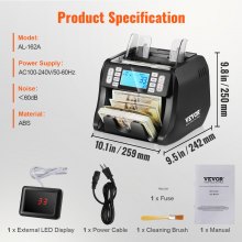 VEVOR Money Counter Machine, Bill Counter with UV, MG, IR and DD Counterfeit Detection, USD & EUR Cash Counting Machine with Add and Batch Modes, Large LCD & External Display, Not applicable to Canadian dollars