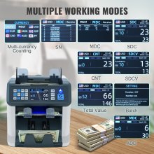 VEVOR Money Counter Machine, Bill Counter with Mixed Denomination, 2CIS, SN, UV, IR, MG, DD Counterfeit Detection, Multi Currency, Value Counting Cash Counter and Sorter, Printer Enabled