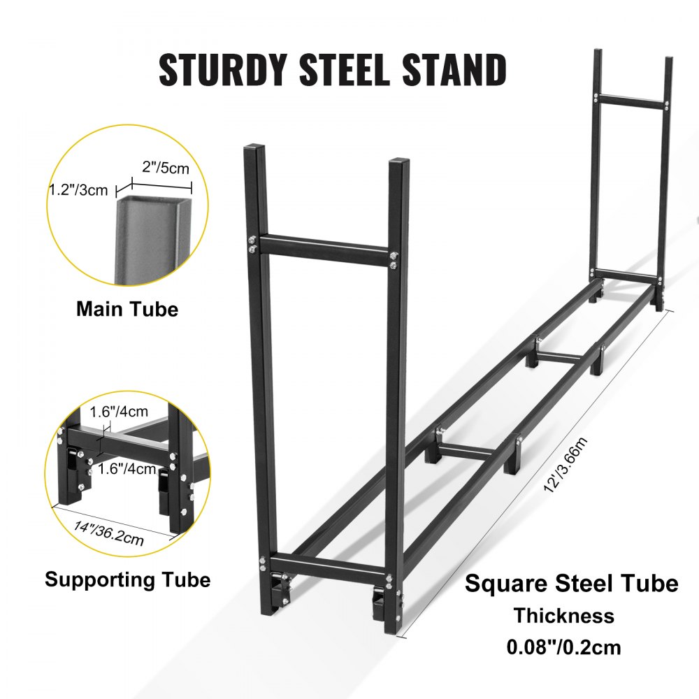 VEVOR Firewood Storage Rack Steel Fire Wood Holder 3.6m Steel Fireplace Shelter