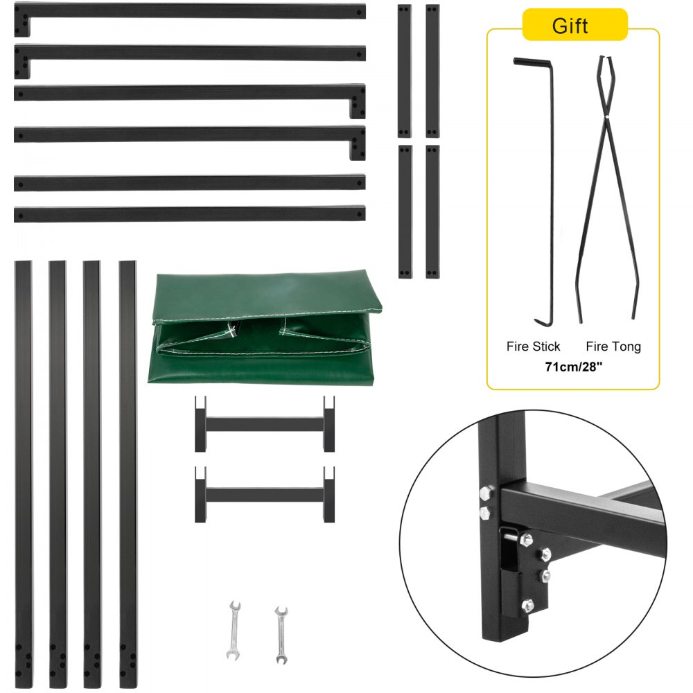 VEVOR Firewood Storage Rack Steel Fire Wood Holder 3.6m Steel Fireplace Shelter