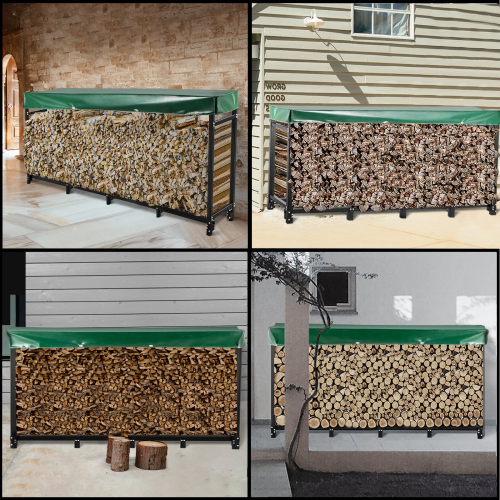 VEVOR Firewood Log Rack Firewood Rack Outdoor 4.8m Black Fire Wood Stand Steel