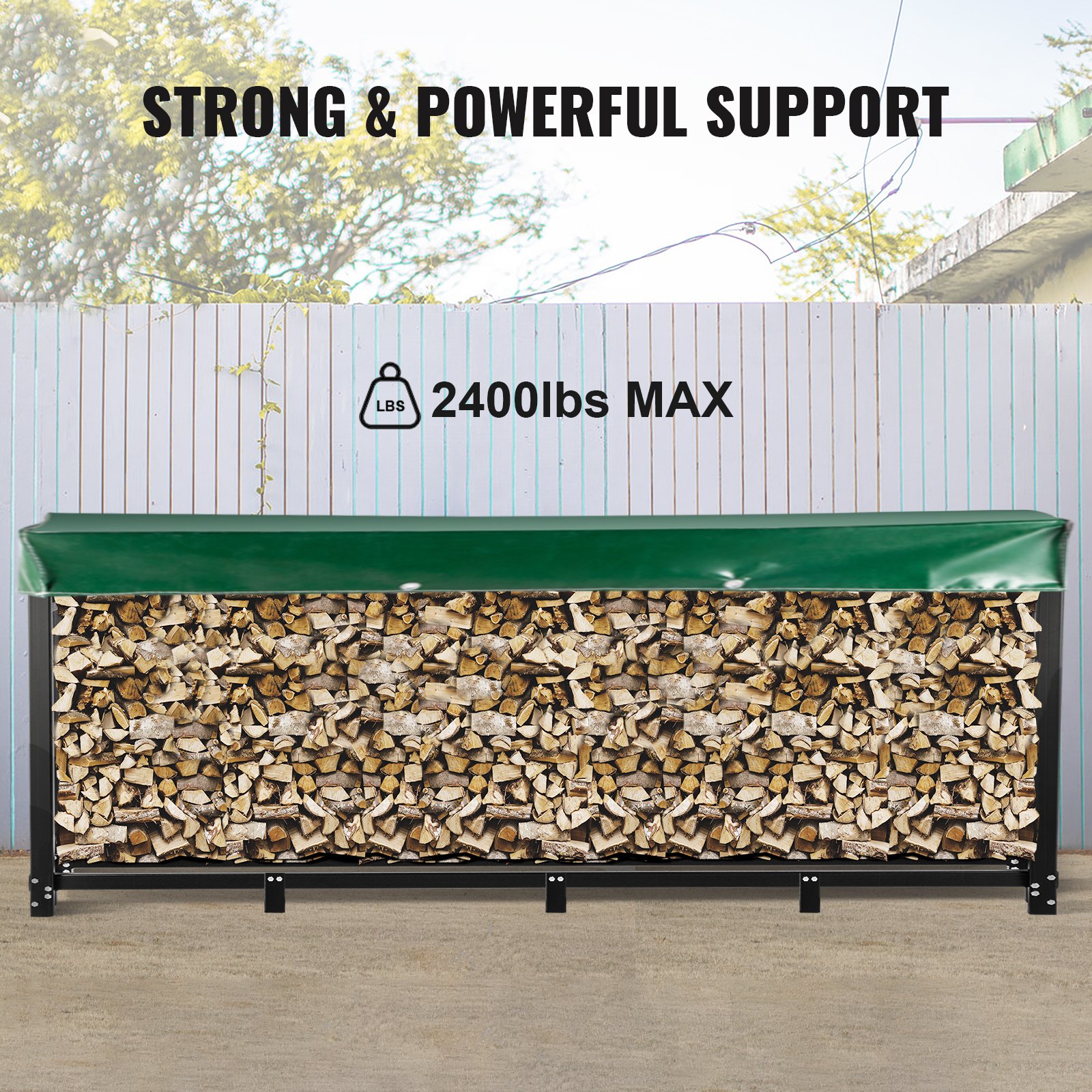 VEVOR Firewood Log Rack Firewood Rack Outdoor 4.8m Black Fire Wood Stand Steel