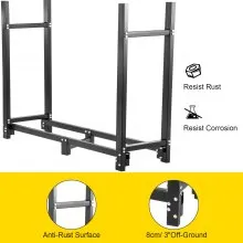VEVOR Firewood Log Rack, 8ft Firewood Rack Outdoor, Black Firewood Rack stand, Steel Outdoor Wood Rack, Firewood Log Holder with Load Capacity 1300lbs, Firewood Rack with Cover & Fireplace Tool Set