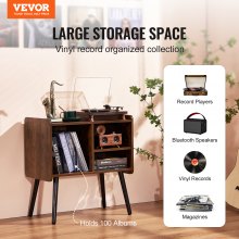 VEVOR Record Player Stand, Turntable Stand Holds Up to 110 Albums, Vintage Vinyl Record Cabinet with Removable Shelves, Record Player Table with Adjustable Height for Living Room, Bedroom, Brown