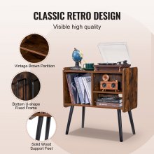 VEVOR Record Player Stand, Turntable Stand Holds Up to 110 Albums, Vintage Vinyl Record Cabinet with Removable Shelves, Record Player Table with Adjustable Height for Living Room, Bedroom, Brown