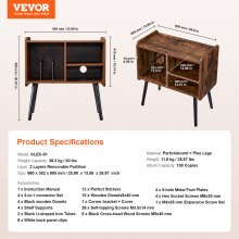 VEVOR Record Player Stand, Turntable Stand Holds Up to 110 Albums, Vintage Vinyl Record Cabinet with Removable Shelves, Record Player Table with Adjustable Height for Living Room, Bedroom, Brown