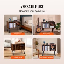 VEVOR Record Player Stand 2 Tiers Wooden Turntable Stand with 3 Cabinets Brown