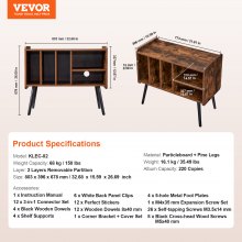 VEVOR Record Player Stand, Turntable Stand Holds Up to 220 Albums, Vintage Vinyl Record Cabinet with Removable Shelves, Record Player Table with Adjustable Height for Living Room, Bedroom, Brown