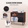 Record Player Stand 3-Tier Wooden Turntable Stand Sliding Door Power Strip