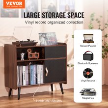 VEVOR Record Player Stand with Power Outlet, Turntable Stand Holds Up to 350 Albums, Record Player Table with Vintage Vinyl Record Storage for Living Room, Bedroom, Brown