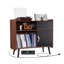 VEVOR Record Player Stand with Power Outlet, Turntable Stand Holds Up to 350 Albums, Record Player Table with Vintage Vinyl Record Storage for Living Room, Bedroom, Brown