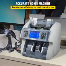 VEVOR pengeautomat, pengeteller med blandede valører, 5 teller for forfalskninger, små sedler, flere arbeidsmoduser pengeautomat, 800/1000/1200/1500 stk/min.