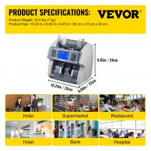 VEVOR pengeautomat, pengetæller med blandede pålydende værdier, tæller med 5 falske pengesedler, tæller med flere arbejdstilstande, pengeautomat, 800/1000/1200/1500 stk./min.